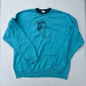 Horse Head Crewneck Sweater : Blue : Size XL